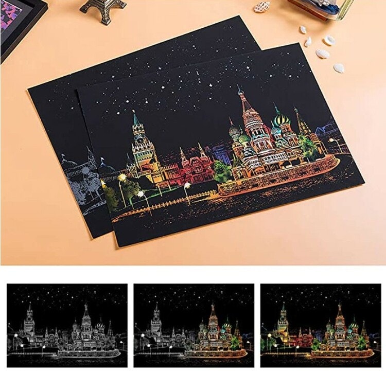 Scratch Painting  Red Square 41x28,7 cm