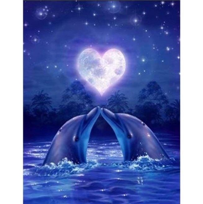 Diamanttavla Dolphin Love 30x40 - Leveranstid 1-3 Dagar