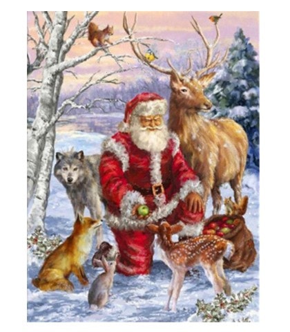 Diamanttavla Santa With Forest Animals 40x50 - Leveranstid 1-3 Dagar