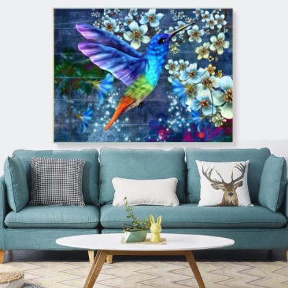 Diamanttavla Hummingbird And Flowers 30x40