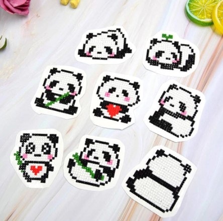 Diamond Painting Stickers Panda 9 Pack
