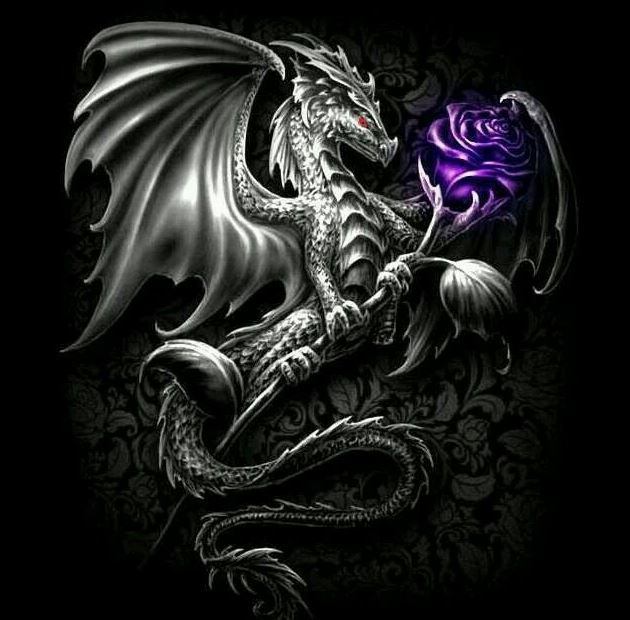 Diamanttavla Dragon With Purple Rose 50x50 - Leveranstid 1-3 Dagar