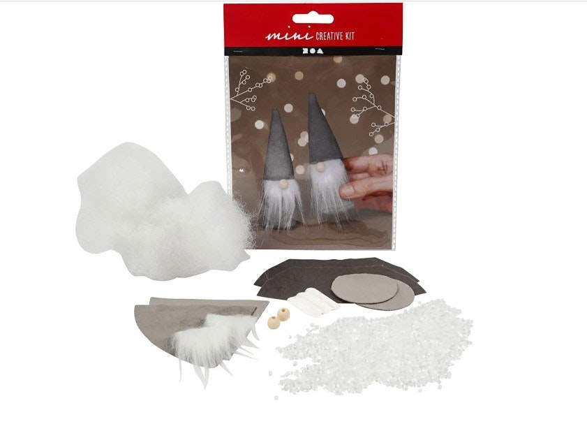 Kreativt minikit, Skandinavisk tomte, H: 12 cm, grå, 1 set