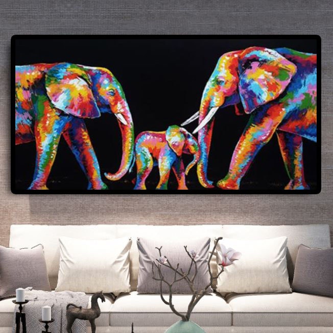 Diamanttavla Color Elephant Family 50x100 - Leveranstid 1-3 Dagar