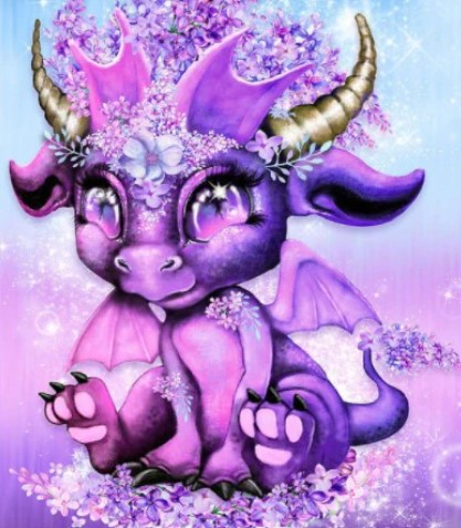 Diamanttavla Cute Dragon Purple 40x50 - Leveranstid 1-3 Dagar
