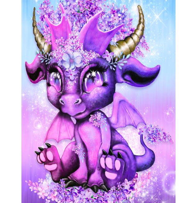 Diamanttavla Cute Dragon Purple 40x50 - Leveranstid 1-3 Dagar