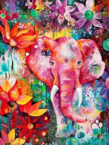 Diamanttavla Flower Elephant 40x50