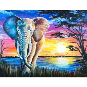 Diamanttavla Sunset Elephant 40x50