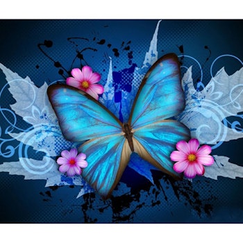 Diamanttavla Blue Butterfly And Flowers 40x50