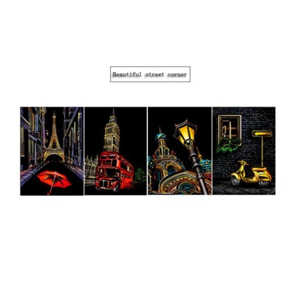 Scratch Painting  4-Pack Vykort City Corner 20x14 cm- Leveranstid 1-3 Dagar