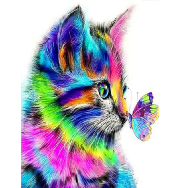 Diamanttavla Colorful Cat With Butterfly 40x50 - Leveranstid 1-3 Dagar