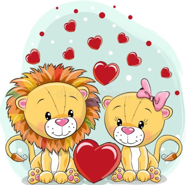 Diamanttavla Cute Lions Hearts 30x30