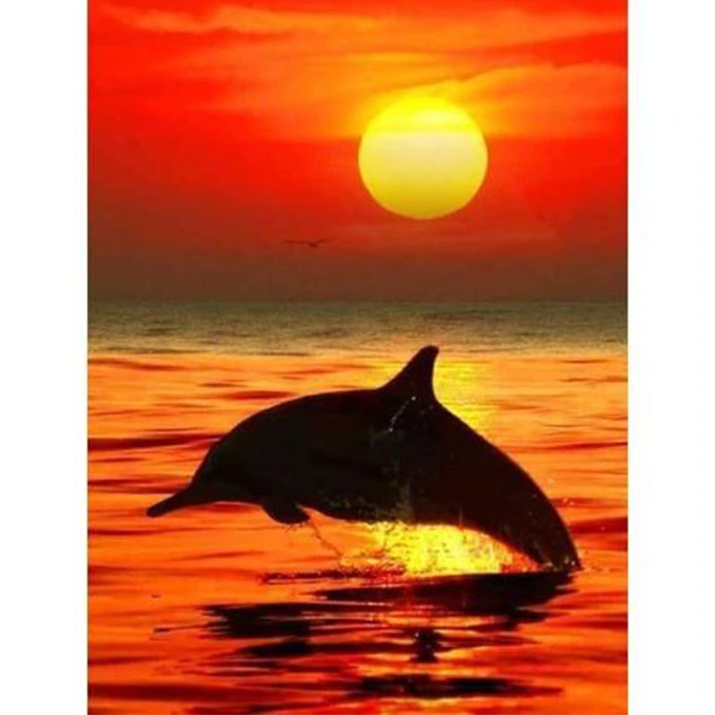 Diamanttavla Dolphin In Sunset 30x40 - Leveranstid 1-3 Dagar