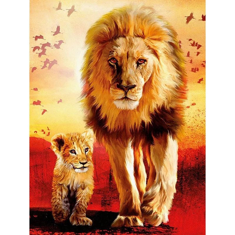 Diamanttavla The Lion King And Son 40x50