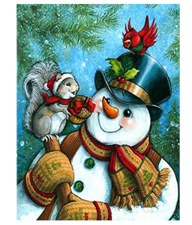 Diamanttavla  Snowman And Squirrel 40x50