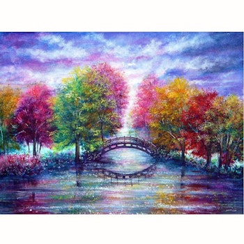 Diamanttavla Colorful Trees And Bridge 40x50