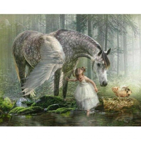 Diamanttavla Magic Forest Girl And Horse 50x70