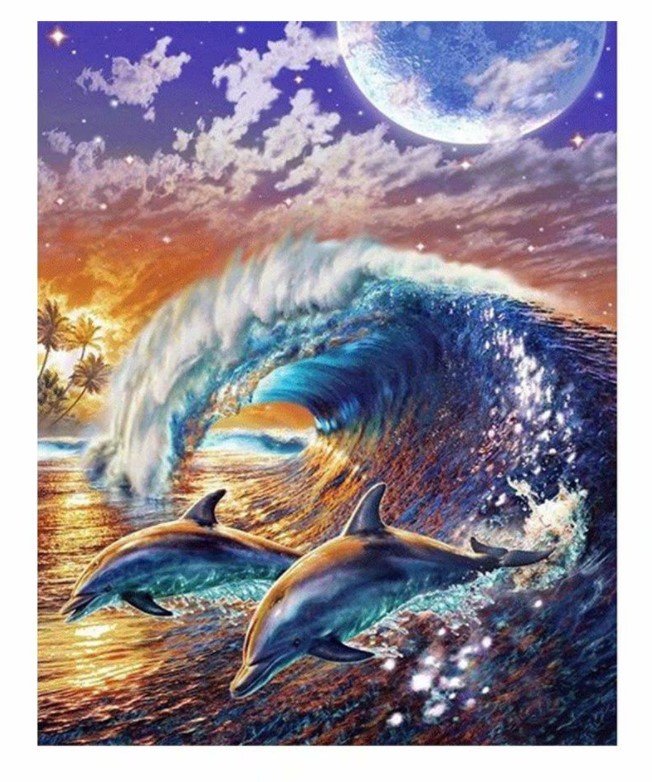 Diamanttavla Dolphins And Waves 40x50