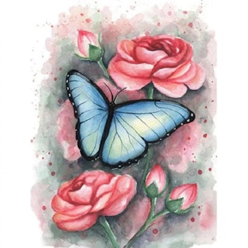 Diamanttavla Roses And Butterly 30x40