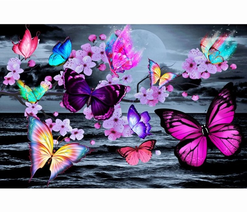 Diamanttavla Butterflies Ocean Moonlight 40x50