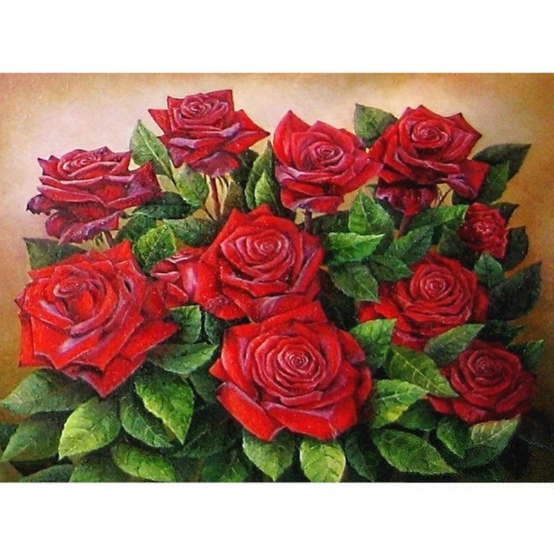 Diamanttavla Red Rose Flowers 40x50