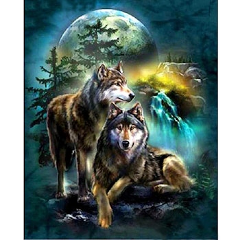 Diamanttavla Wolves In Moonlight Forest