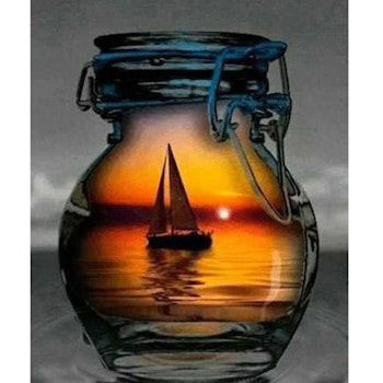 Diamanttavla Sailboat In A Jar 40x50