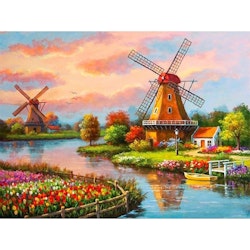 Diamanttavla Windmill Landscape 50x70