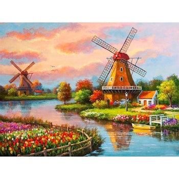 Diamanttavla Windmill Landscape 50x70