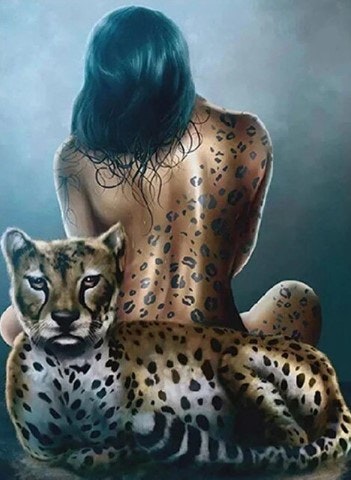 Diamanttavla Leopard Woman 50x70