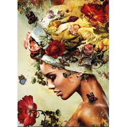 Diamanttavla Woman Poppyflowers And Butterflies 50x70
