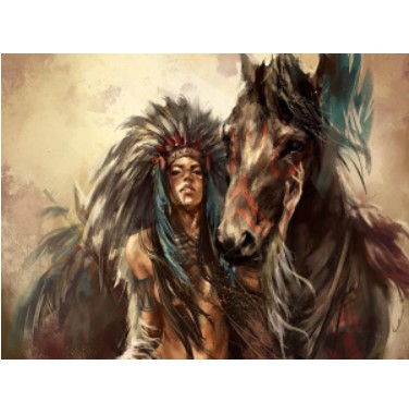 Diamanttavla Indian And Horse 40x50