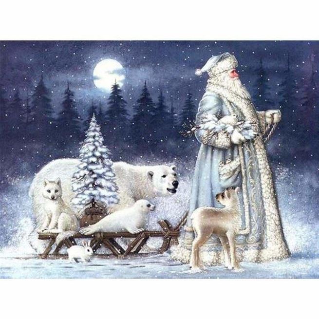 Diamanttavla Santa With Polar Animals 40x50
