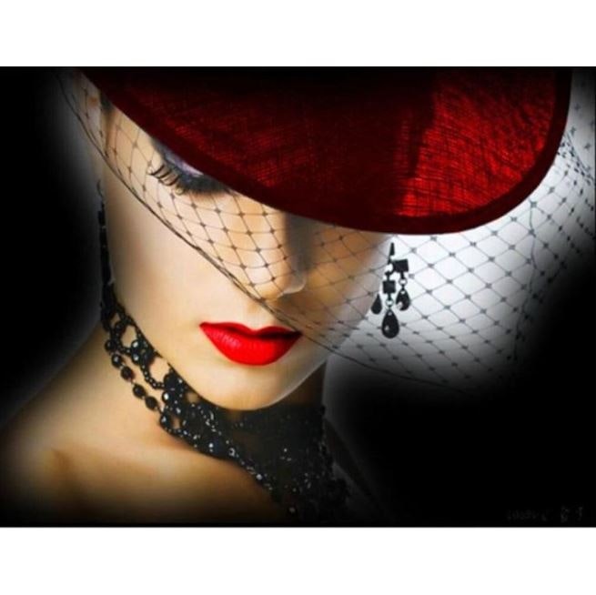 Diamanttavla (R) Beauty In Red Hat