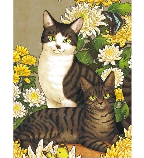 Diamanttavla (R) Cats And Flowers 40x50