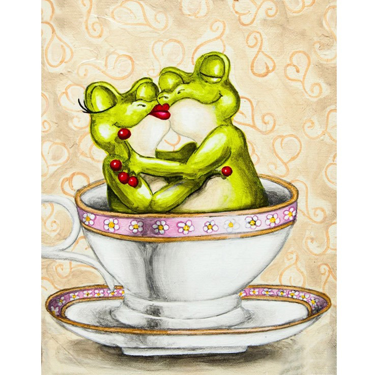 Diamanttavla Frogs Love In A Cup 30x40