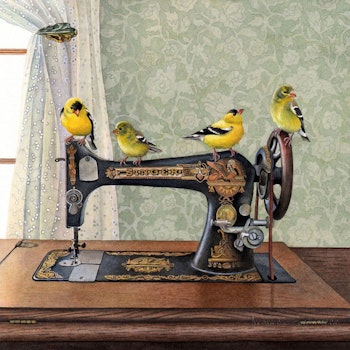 Diamanttavla Bird And Sewingmachine 50x50