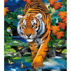 Diamanttavla Tiger In River 40x50