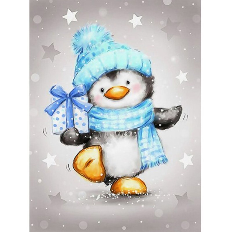 Diamanttavla Penguin Christmas Gift 30x40