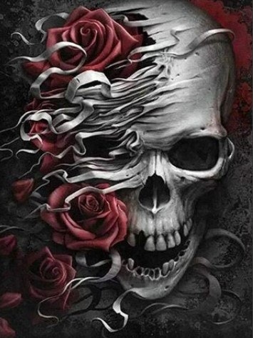 Diamanttavla Skull Red Roses 40x50