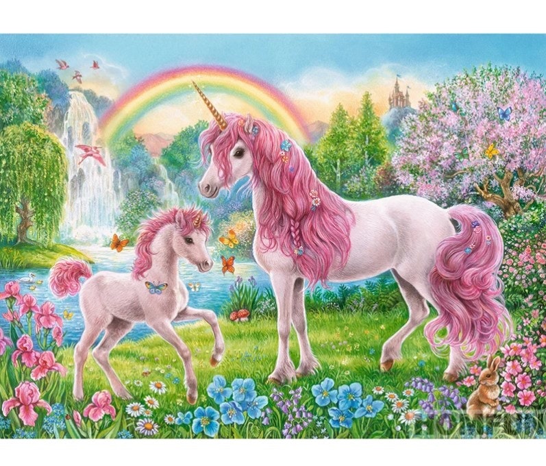 Diamanttavla Rainbow Unicorns 40x50