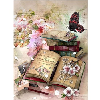 Diamanttavla Butterfly And Book 40x50