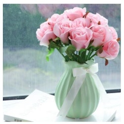 Diamanttavla Pink Roses In Vase 30x30