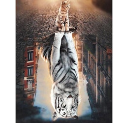 Diamanttavla Cat And Tiger Reflection 40x50