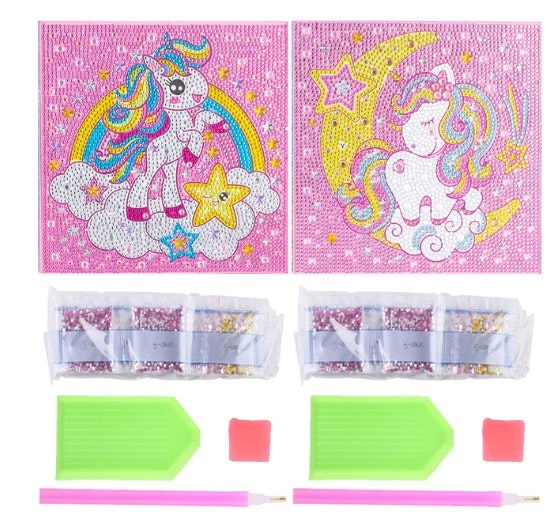 Diamanttavla (R) 2-Pack Unicorn 18x18 cm