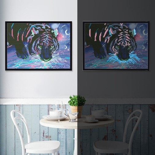 Diamanttavla Självlysande Pärlor Tiger 30x40