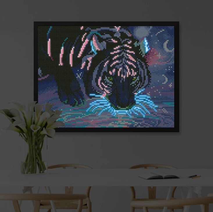 Diamanttavla Självlysande Pärlor Tiger 30x40