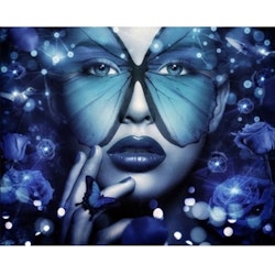 Diamanttavla Blue Butterfly Woman 40x50
