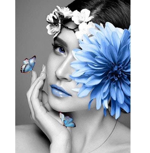 Diamanttavla Woman Flower And Butterflies 40x50