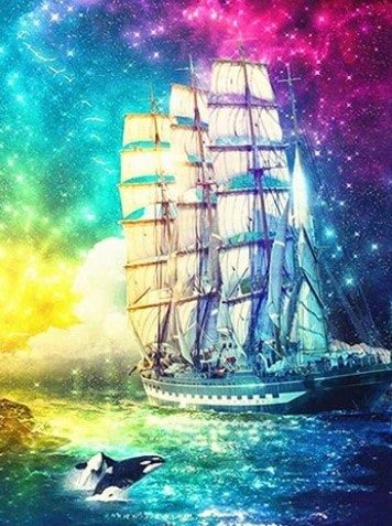 Diamanttavla Ship Color Sky 50x70